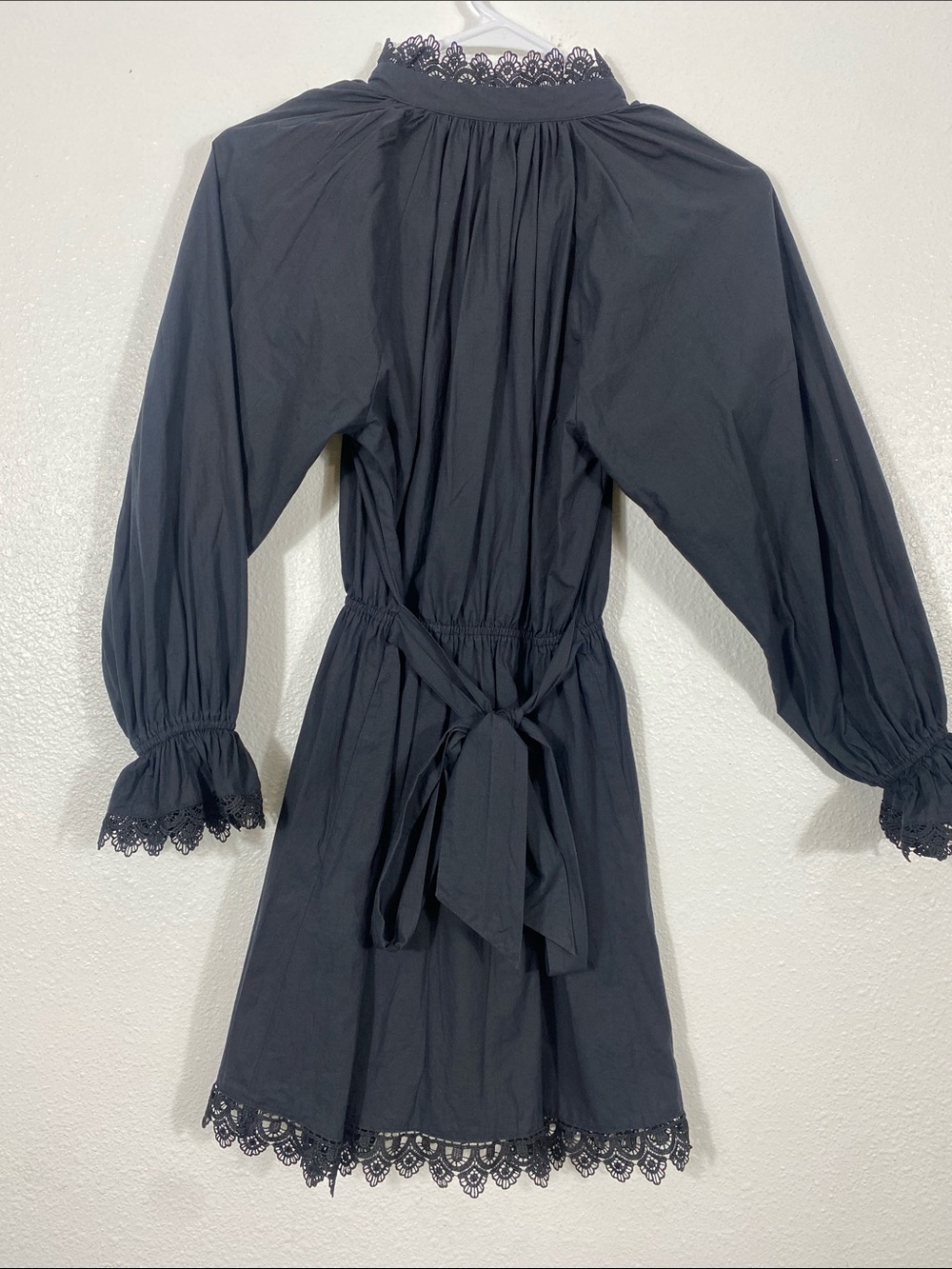 Girls' Black Long-Sleeve Lace-Trim Smocked Waist Dress Size12 100%Organic cotton - Picture 7 of 16